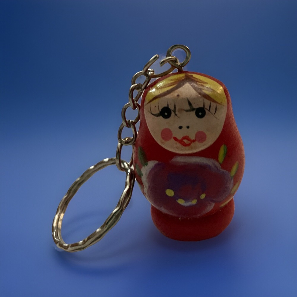 1- Wooden Hand Painted Russian Doll  Matryoshka Nesting Doll Keychain‎